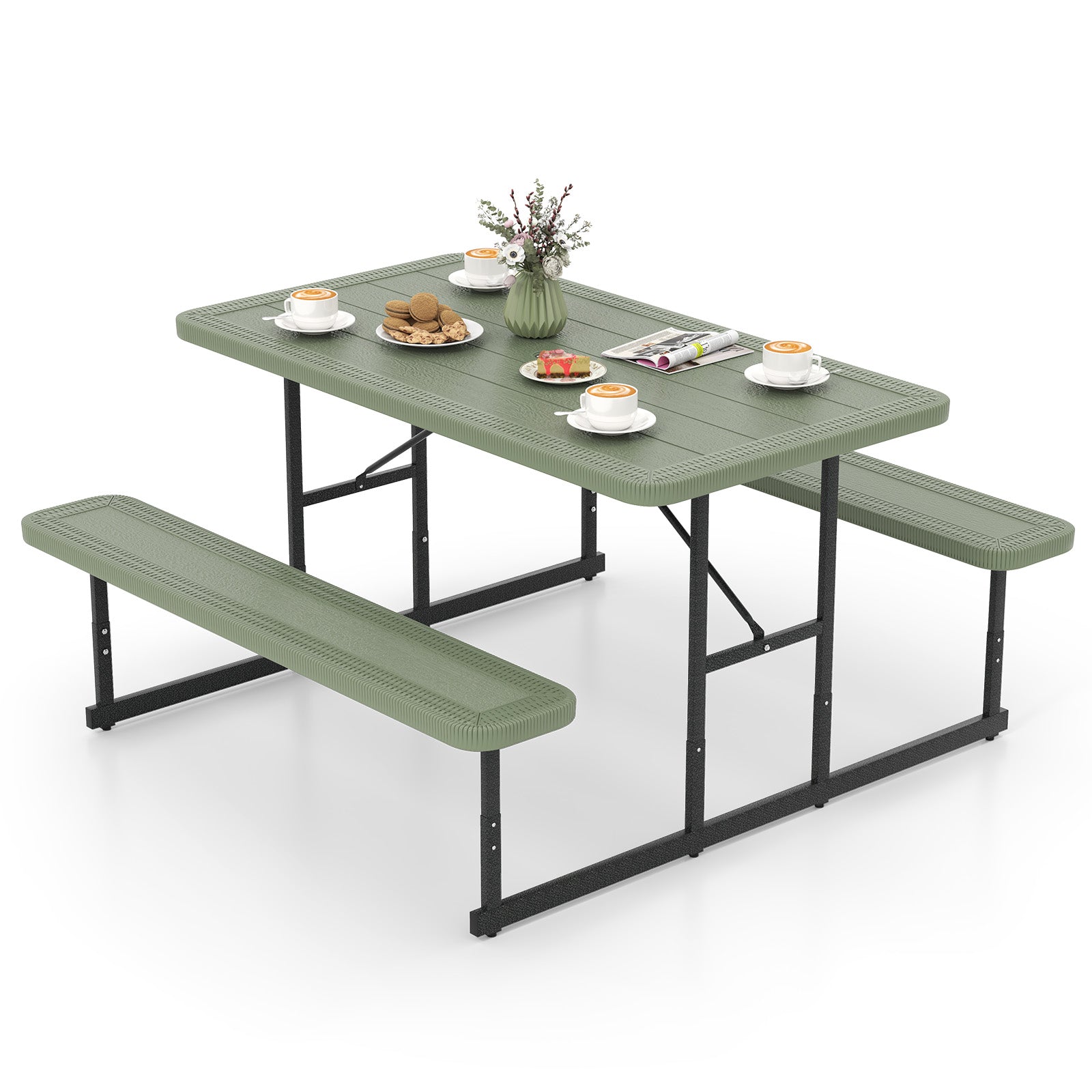 Picnic Table Bench Set for 2-4 People Outdoor Rectangular Camping Dining Table, Green Picnic Tables at Gallery Canada