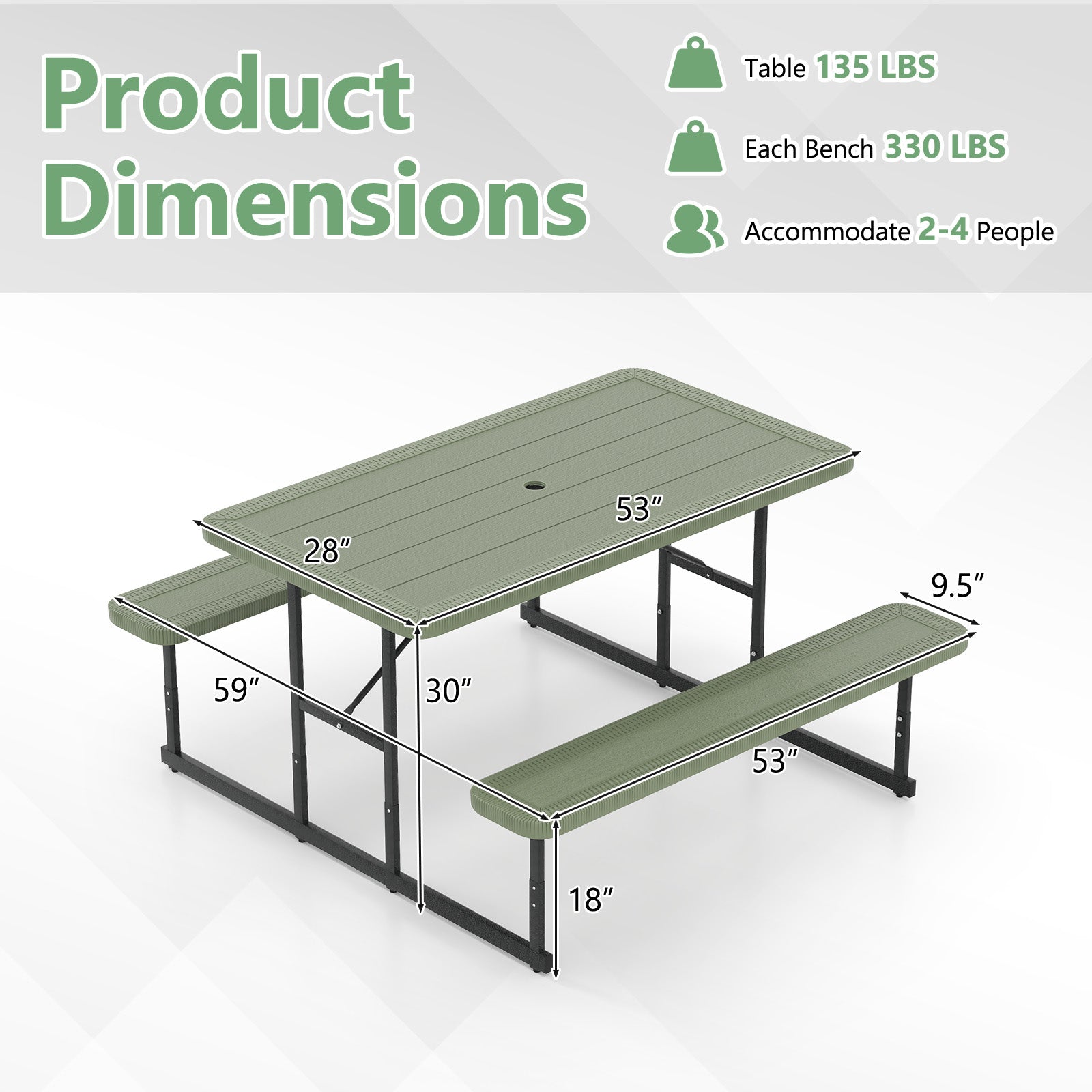Picnic Table Bench Set for 2-4 People Outdoor Rectangular Camping Dining Table, Green Picnic Tables at Gallery Canada