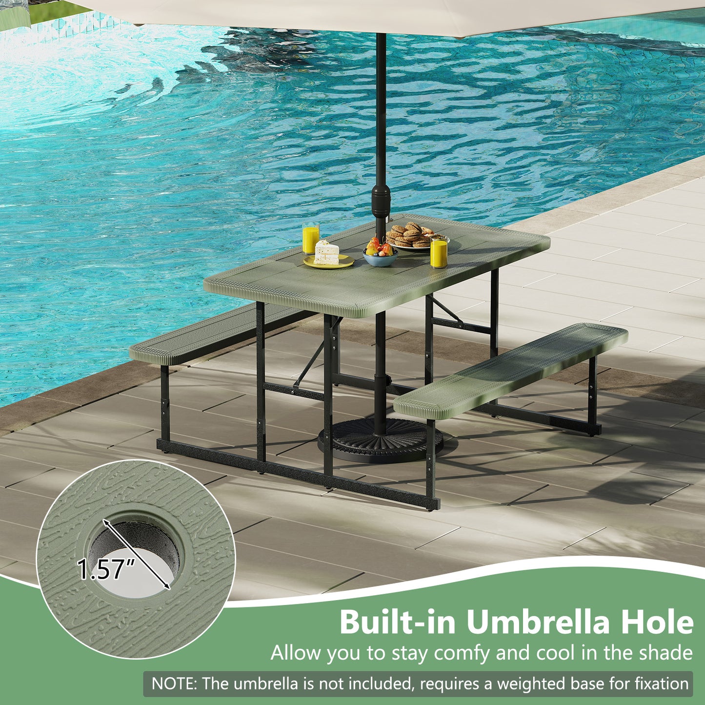 Picnic Table Bench Set for 2-4 People Outdoor Rectangular Camping Dining Table, Green Picnic Tables at Gallery Canada