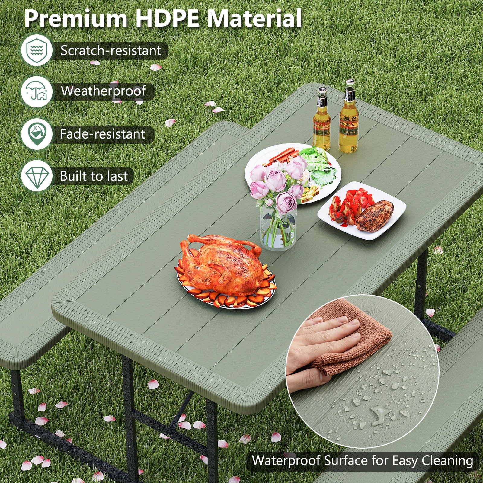 Picnic Table Bench Set for 2-4 People Outdoor Rectangular Camping Dining Table, Green Picnic Tables at Gallery Canada