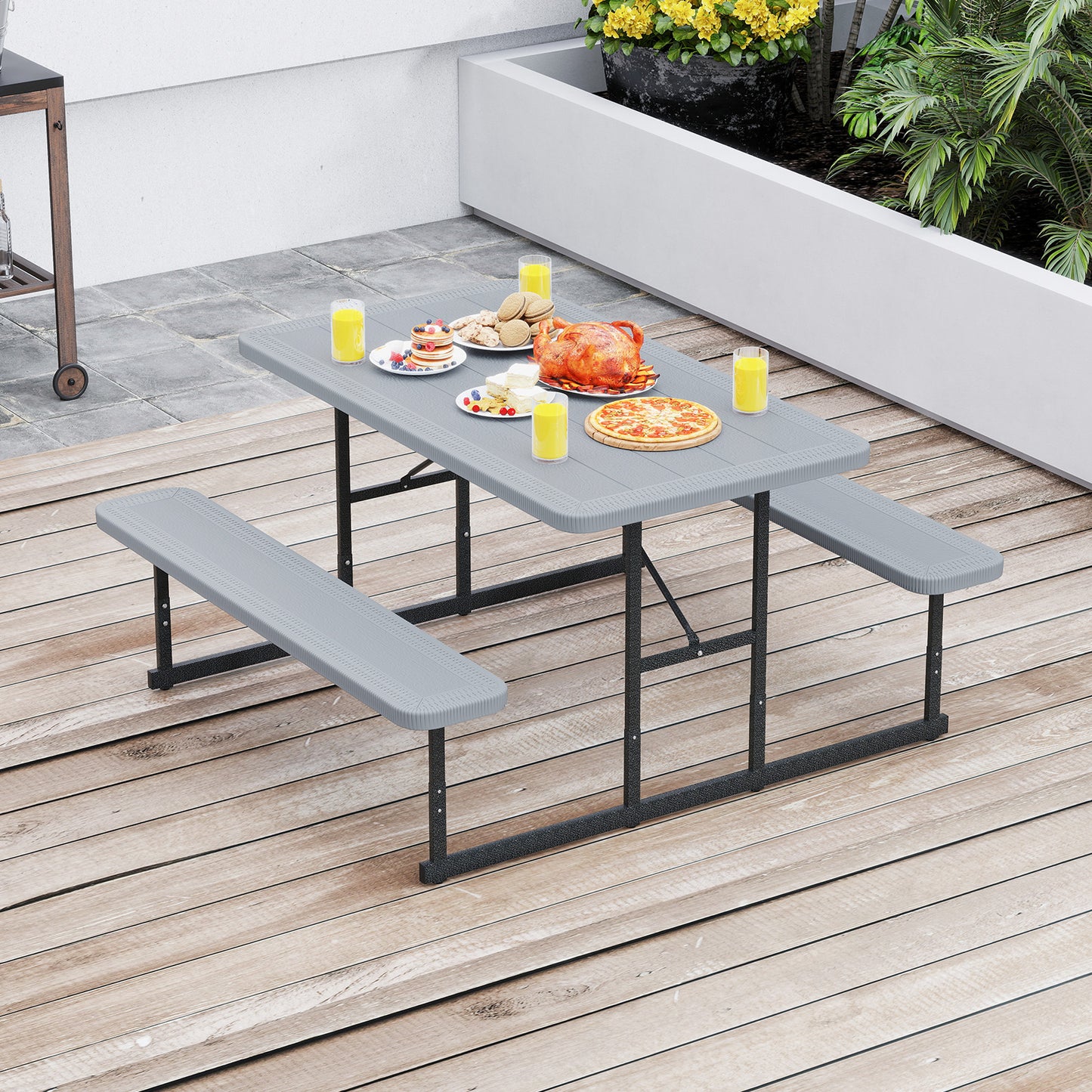 Picnic Table Bench Set for 2-4 People Outdoor Rectangular Camping Dining Table, Gray Picnic Tables at Gallery Canada