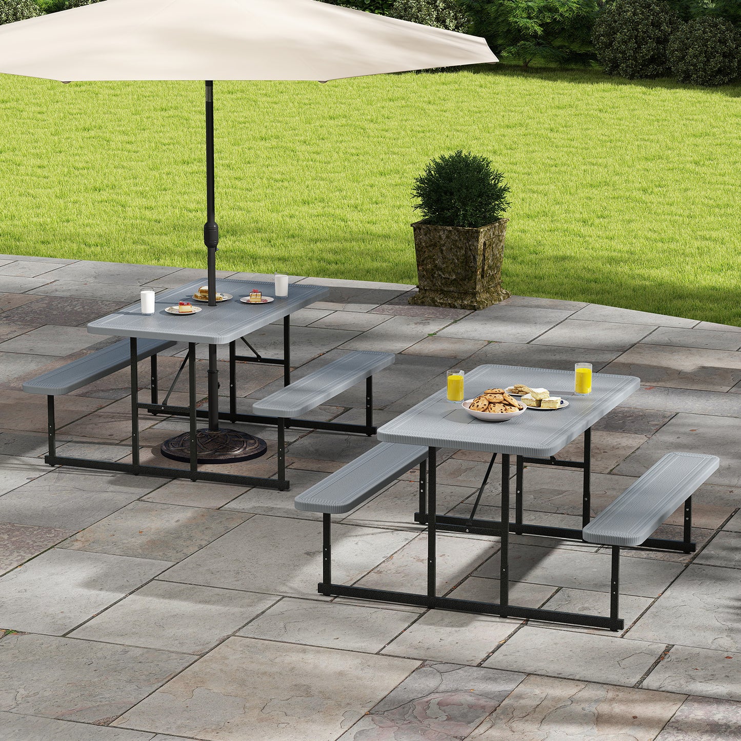 Picnic Table Bench Set for 2-4 People Outdoor Rectangular Camping Dining Table, Gray Picnic Tables at Gallery Canada