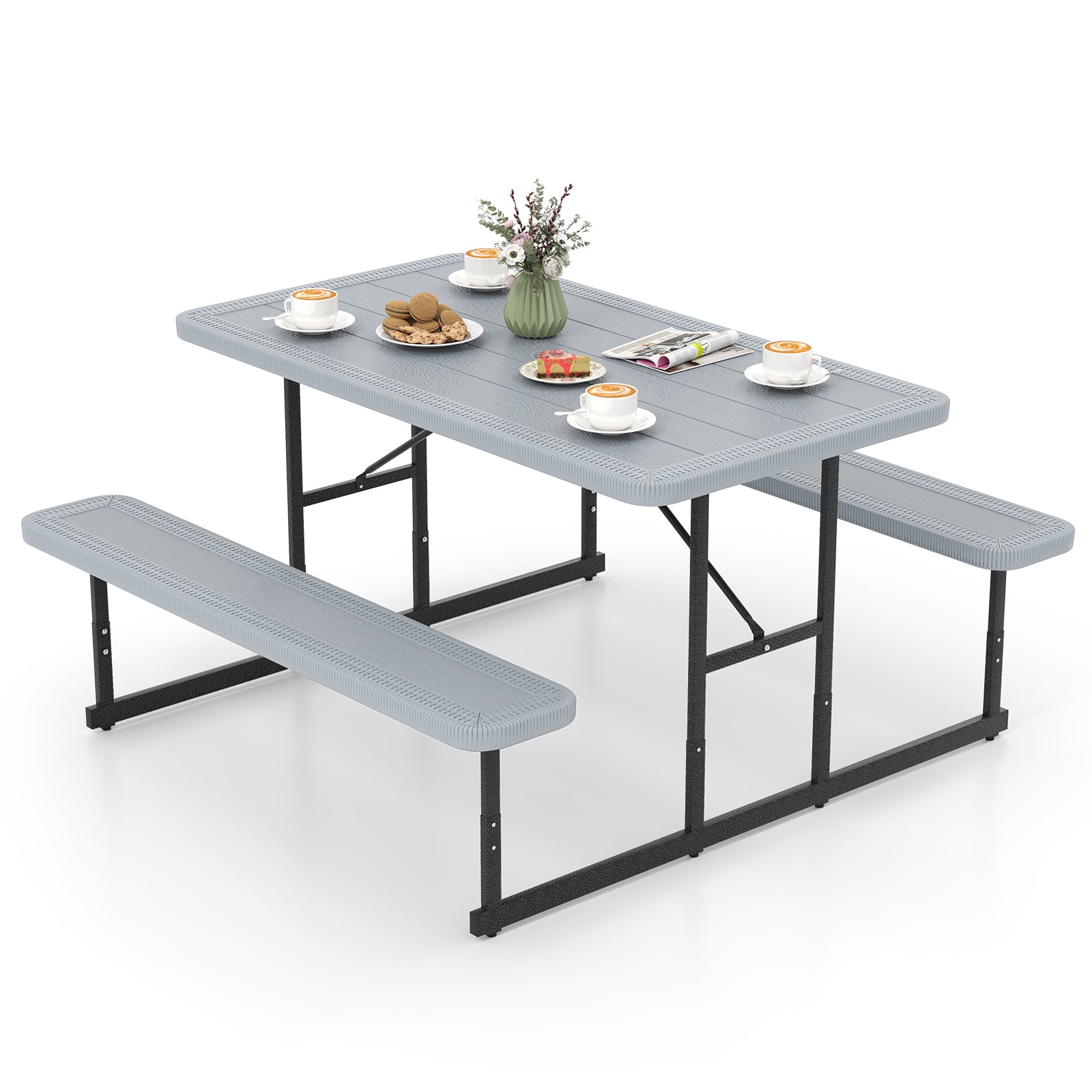 Picnic Table Bench Set for 2-4 People Outdoor Rectangular Camping Dining Table, Gray Picnic Tables at Gallery Canada