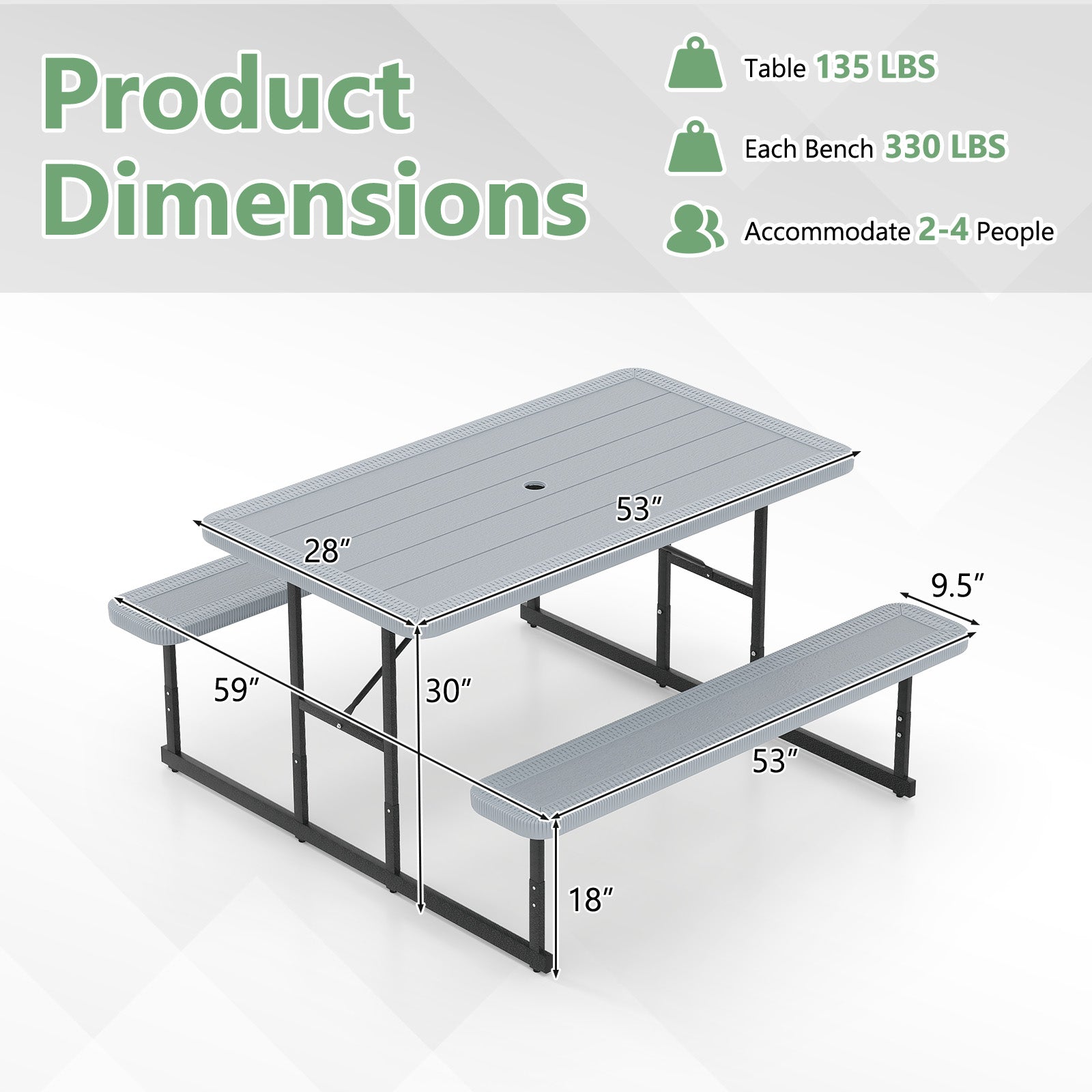 Picnic Table Bench Set for 2-4 People Outdoor Rectangular Camping Dining Table, Gray Picnic Tables at Gallery Canada