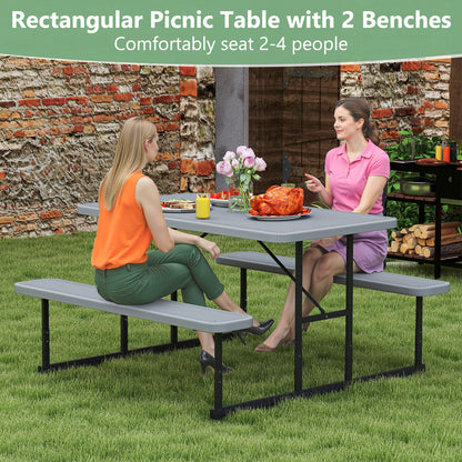 Picnic Table Bench Set for 2-4 People Outdoor Rectangular Camping Dining Table, Gray Picnic Tables at Gallery Canada