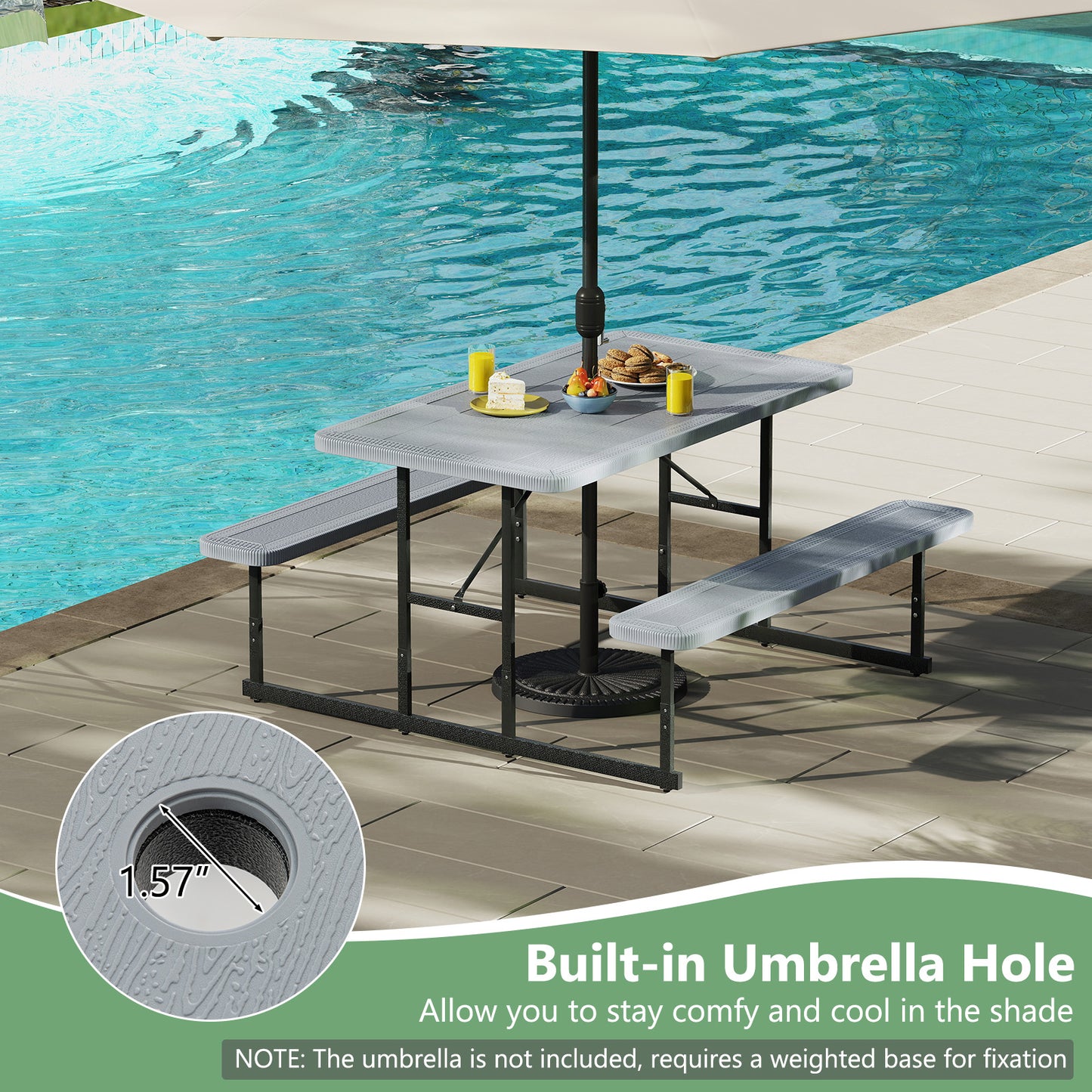 Picnic Table Bench Set for 2-4 People Outdoor Rectangular Camping Dining Table, Gray Picnic Tables at Gallery Canada