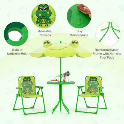 4 Pieces Kids Picnic Set with 2 Folding Chairs and Height Adjustable Umbrella, Light Green Kids Table & Chair Sets at Gallery Canada
