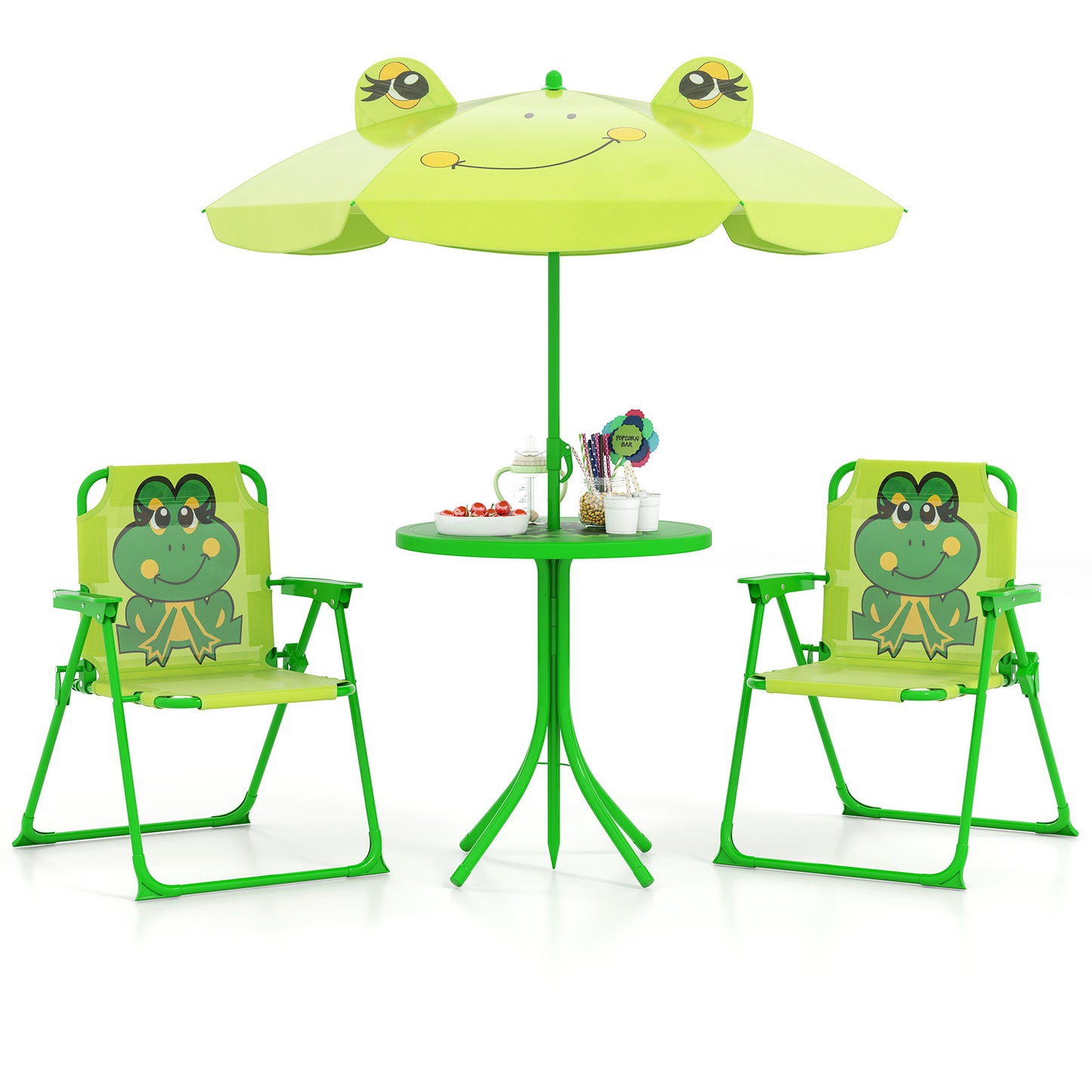 4 Pieces Kids Picnic Set with 2 Folding Chairs and Height Adjustable Umbrella, Light Green Kids Table & Chair Sets at Gallery Canada