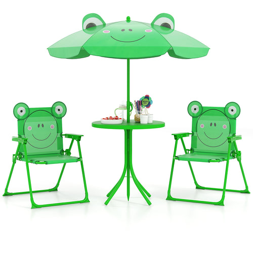 4 Pieces Kids Picnic Set with 2 Folding Chairs and Height Adjustable Umbrella, Green