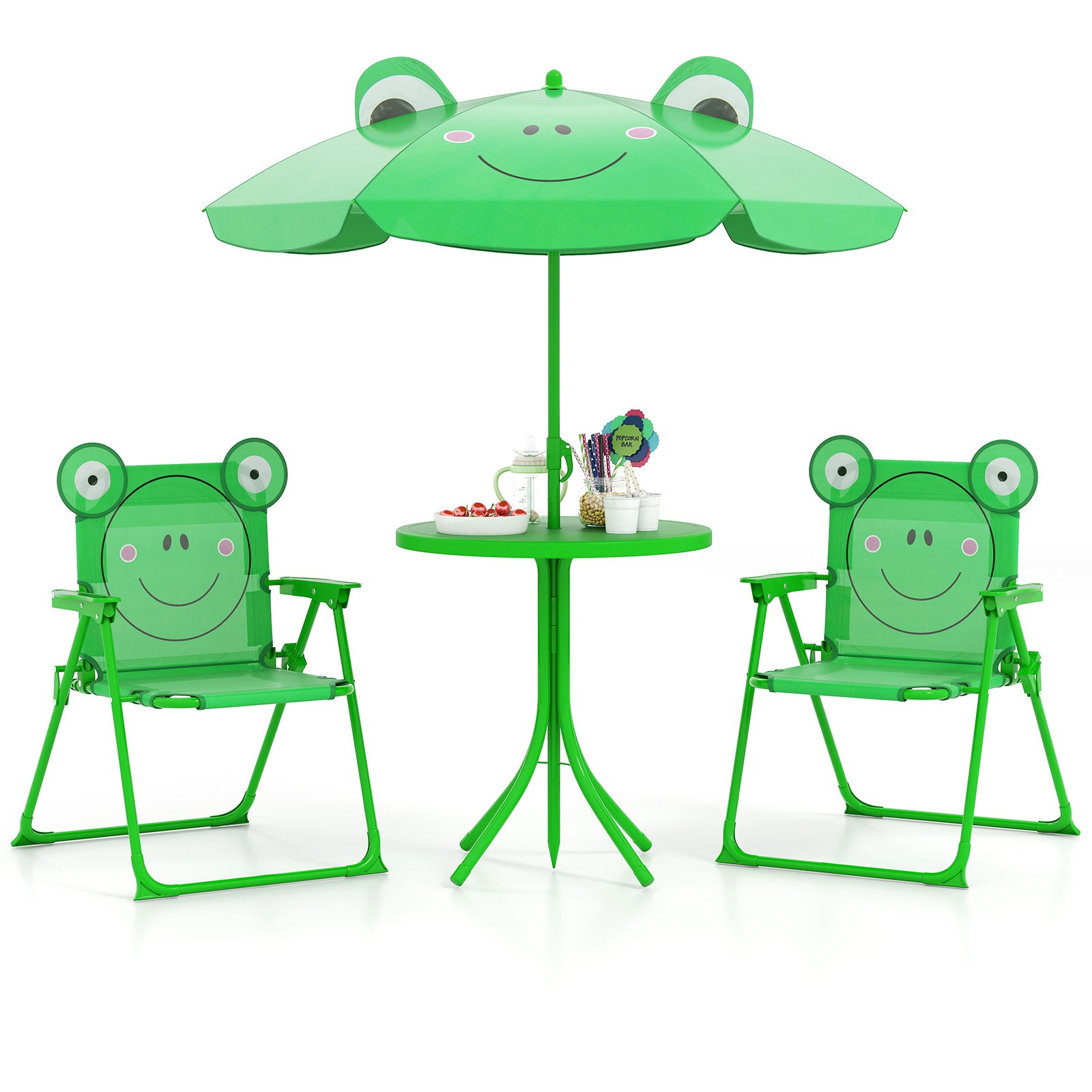 4 Pieces Kids Picnic Set with 2 Folding Chairs and Height Adjustable Umbrella, Green Kids Table & Chair Sets at Gallery Canada