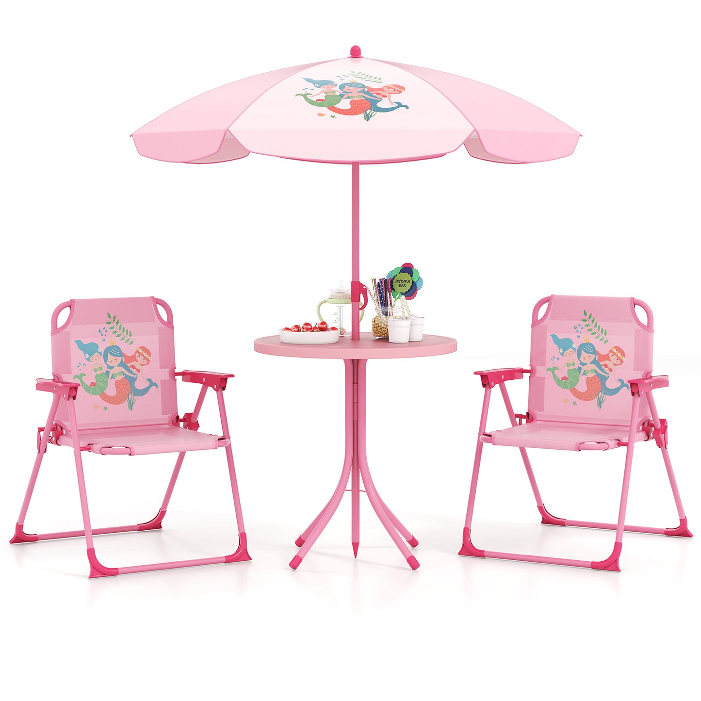 4 Pieces Kids Picnic Set with 2 Folding Chairs and Height Adjustable Umbrella, Pink Kids Table & Chair Sets Pink at Gallery Canada