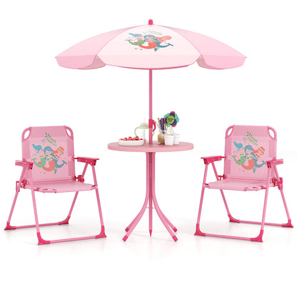 4 Pieces Kids Picnic Set with 2 Folding Chairs and Height Adjustable Umbrella, Pink Kids Table & Chair Sets Pink at Gallery Canada