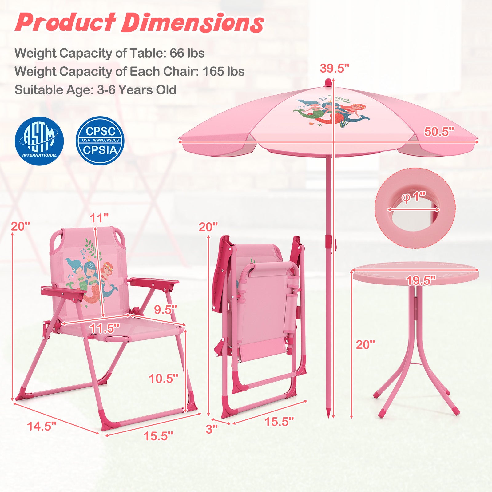 4 Pieces Kids Picnic Set with 2 Folding Chairs and Height Adjustable Umbrella, Pink Kids Table & Chair Sets at Gallery Canada