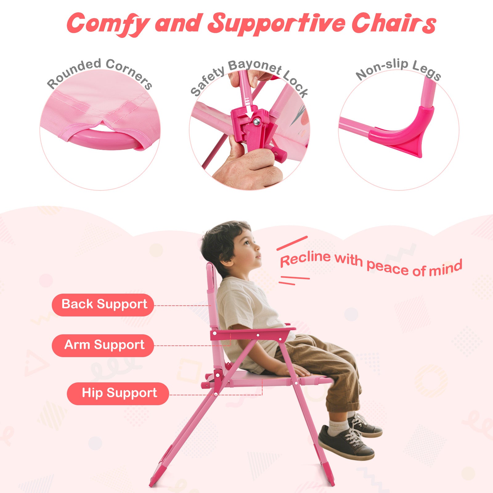 4 Pieces Kids Picnic Set with 2 Folding Chairs and Height Adjustable Umbrella, Pink Kids Table & Chair Sets at Gallery Canada
