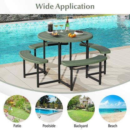 Round Picnic Table Bench Set with 4 Benches and Umbrella Hole for Patio Lawn, Green Picnic Tables at Gallery Canada