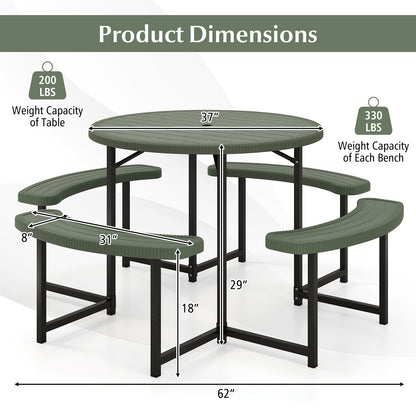 Round Picnic Table Bench Set with 4 Benches and Umbrella Hole for Patio Lawn, Green Picnic Tables at Gallery Canada