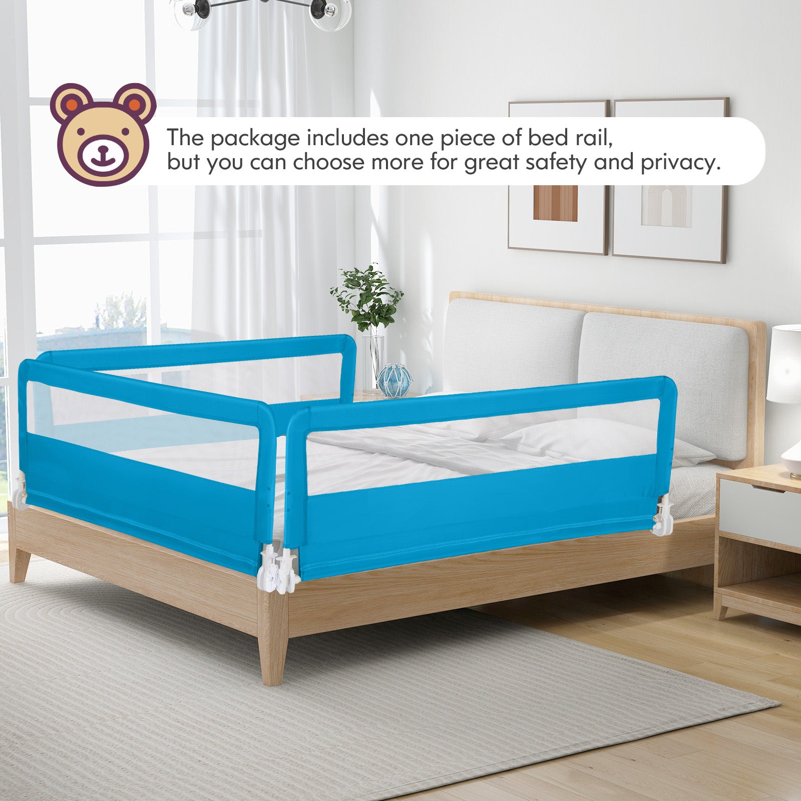 59 Inch Extra Long Folding Breathable Baby Children Toddlers Bed Rail Guard with Safety Strap, Blue Bed Rails at Gallery Canada