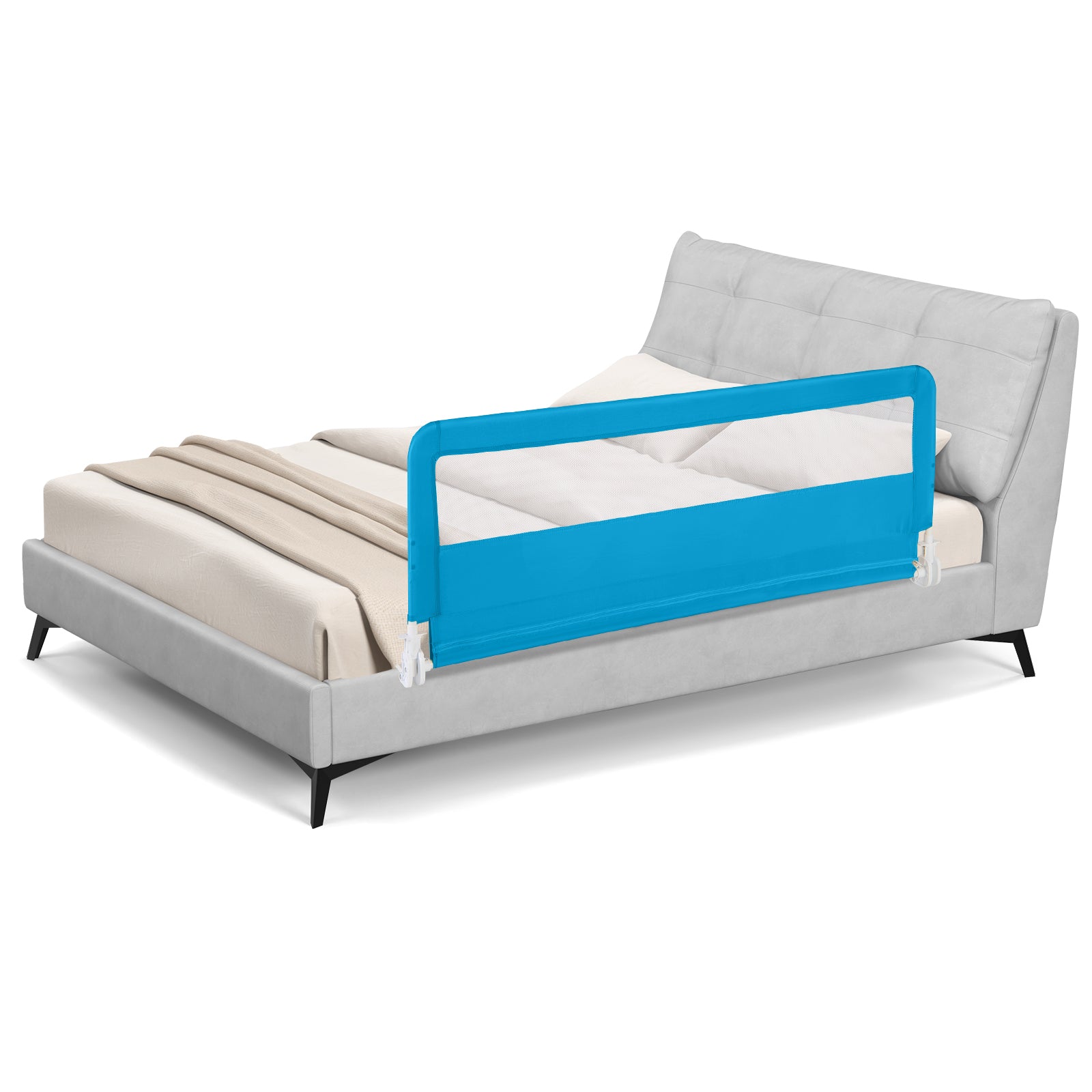 59 Inch Extra Long Folding Breathable Baby Children Toddlers Bed Rail Guard with Safety Strap, Blue Bed Rails at Gallery Canada