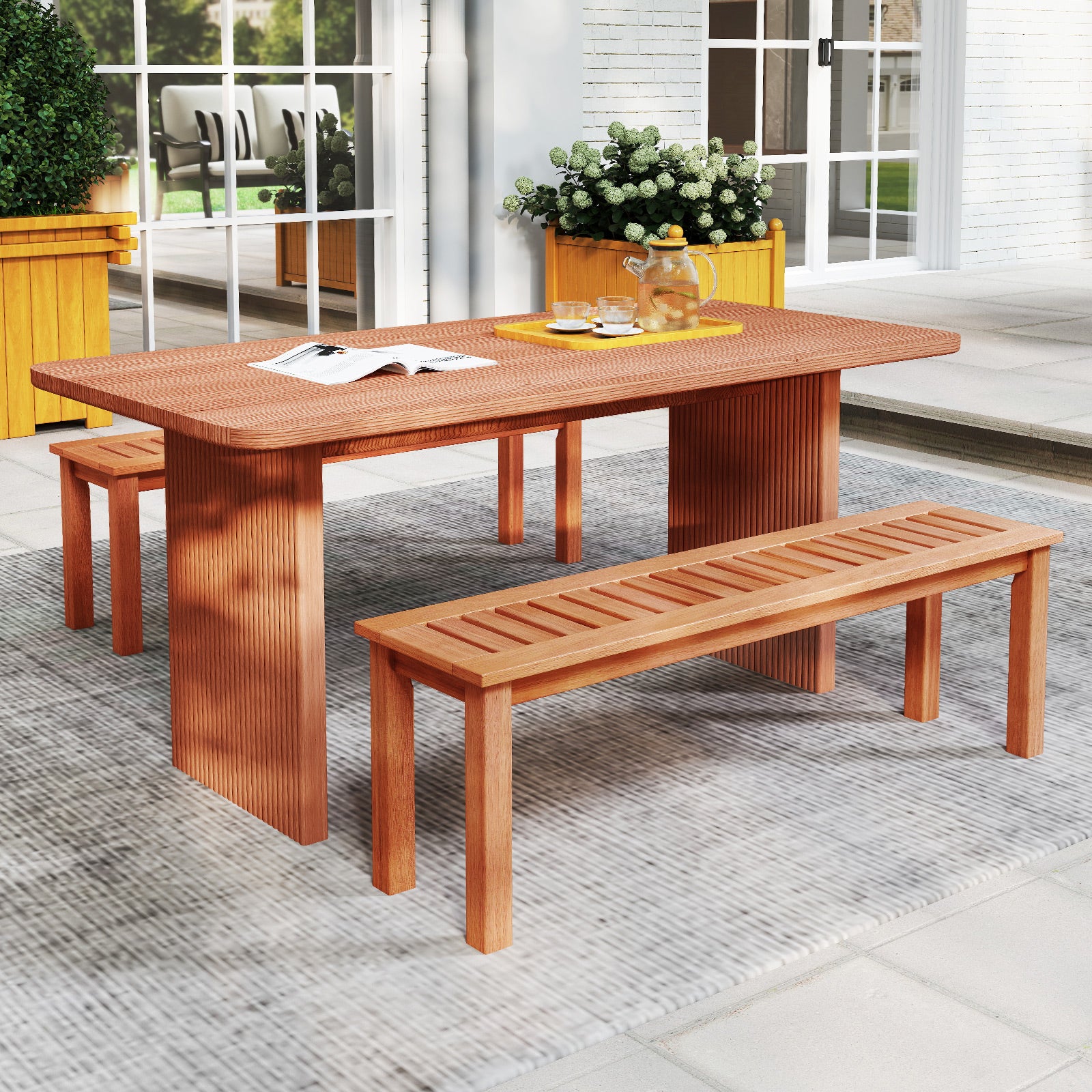 47 Inch Patio Wood Bench with Slatted Seat 2-Person, Teak Outdoor Benches at Gallery Canada