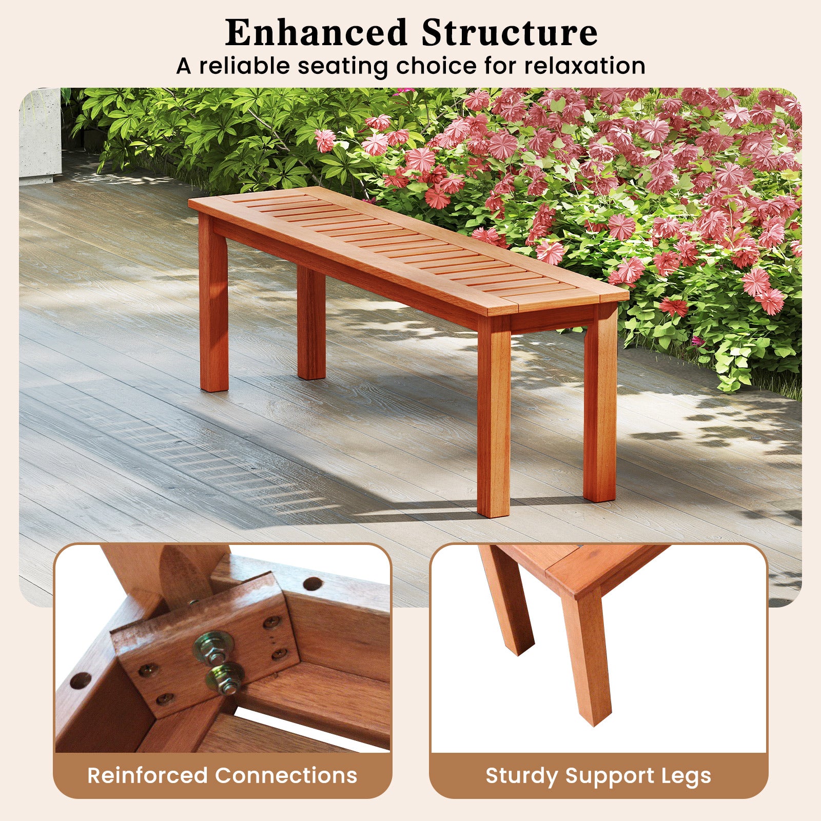 47 Inch Patio Wood Bench with Slatted Seat 2-Person, Teak Outdoor Benches at Gallery Canada