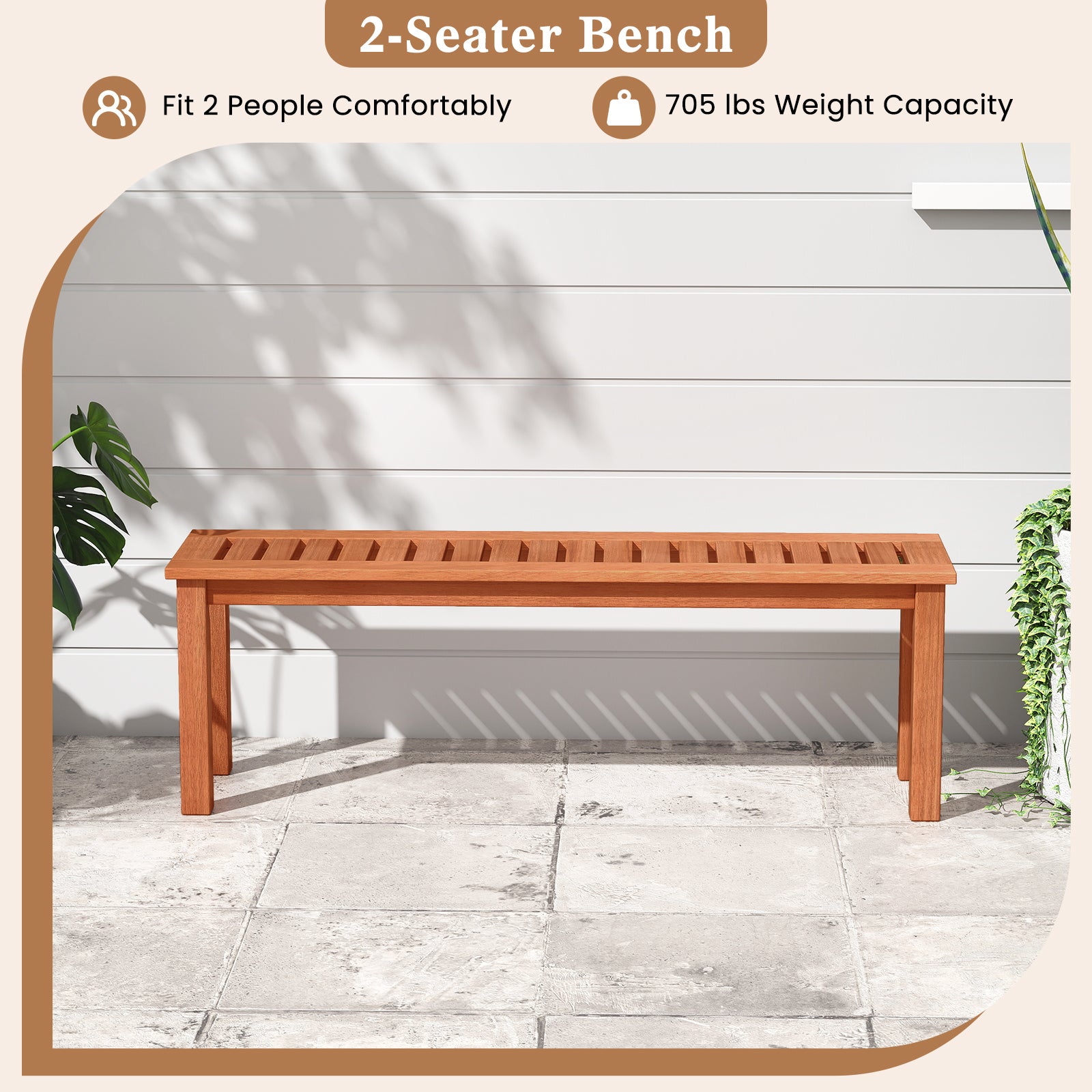 47 Inch Patio Wood Bench with Slatted Seat 2-Person, Teak Outdoor Benches at Gallery Canada