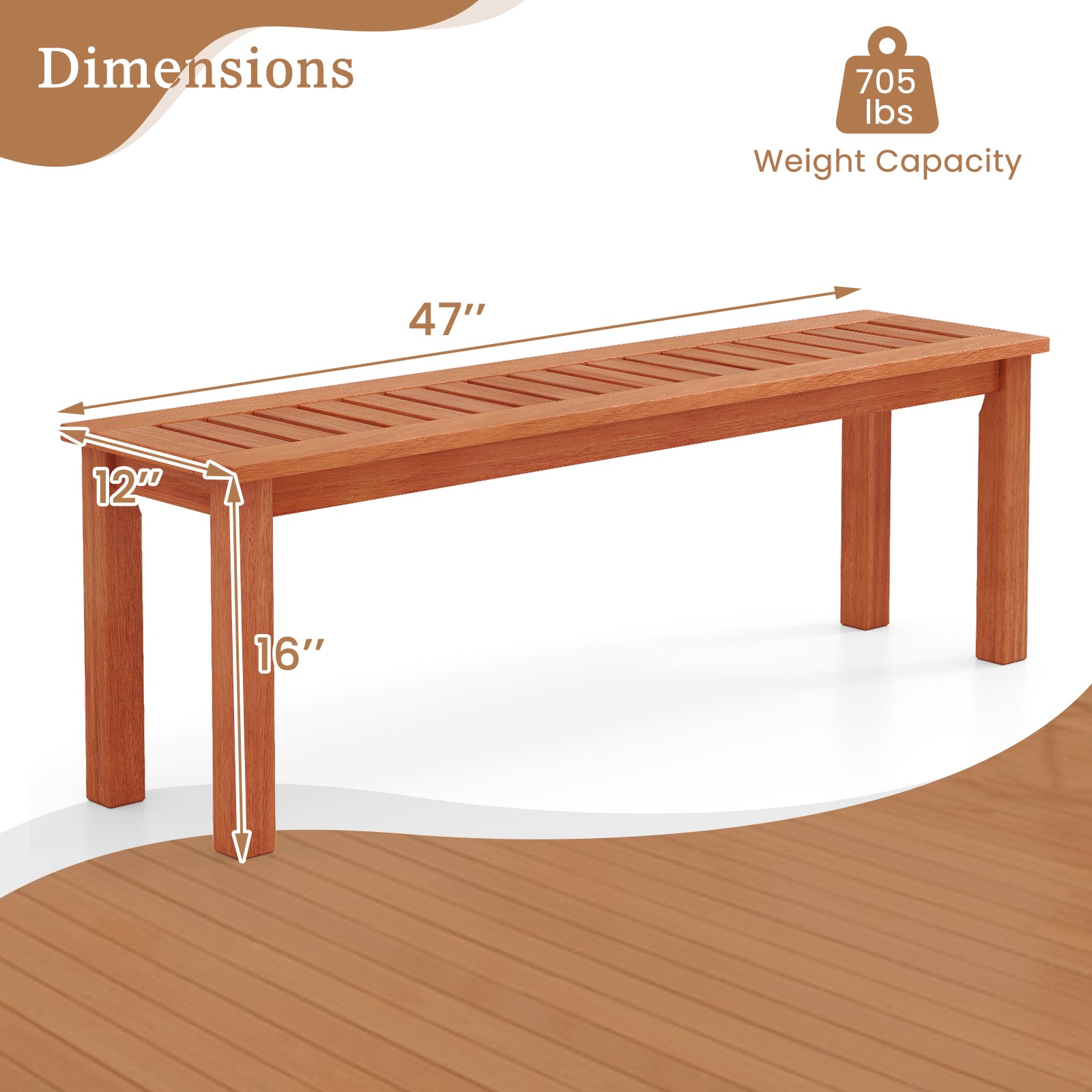 47 Inch Patio Wood Bench with Slatted Seat 2-Person, Teak Outdoor Benches at Gallery Canada