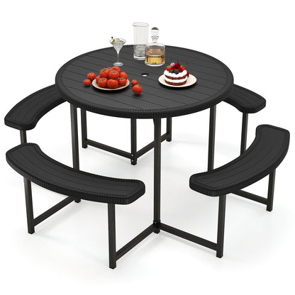 Round Picnic Table Bench Set, 4 Benches, Umbrella Hole, Black Picnic Tables Black at Gallery Canada