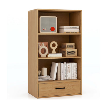 4-Tier Storage Bookcase with Open Shelves Drawer and Anti-toppling Device, Natural Bookcases at Gallery Canada