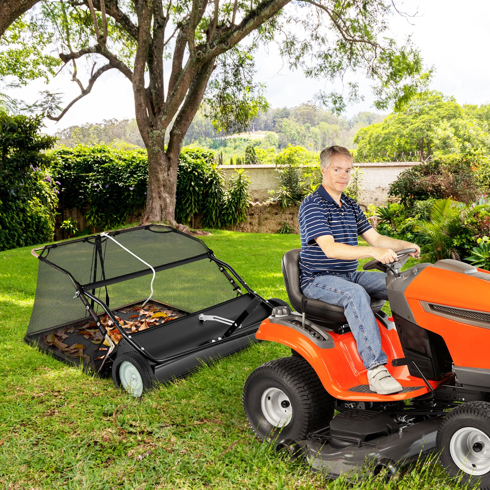 42 Inch Tow-Behind Lawn Sweeper, 26/27 Cu.FT Hopper Bag, Black Lawn Care Tools at Gallery Canada