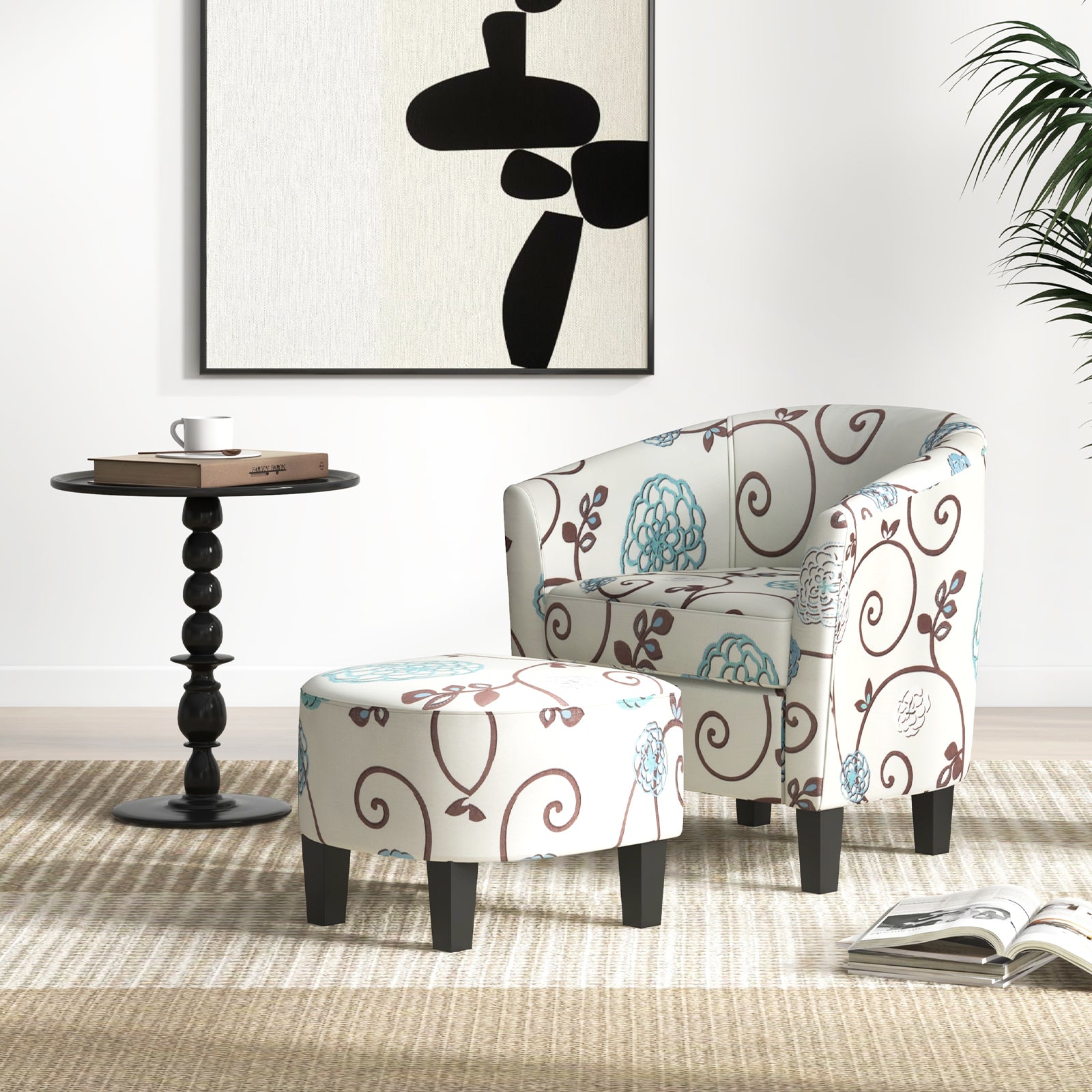 Modern Accent Tub Chair and Ottoman Set with Fabric Upholstered, Beige Accent Chairs at Gallery Canada