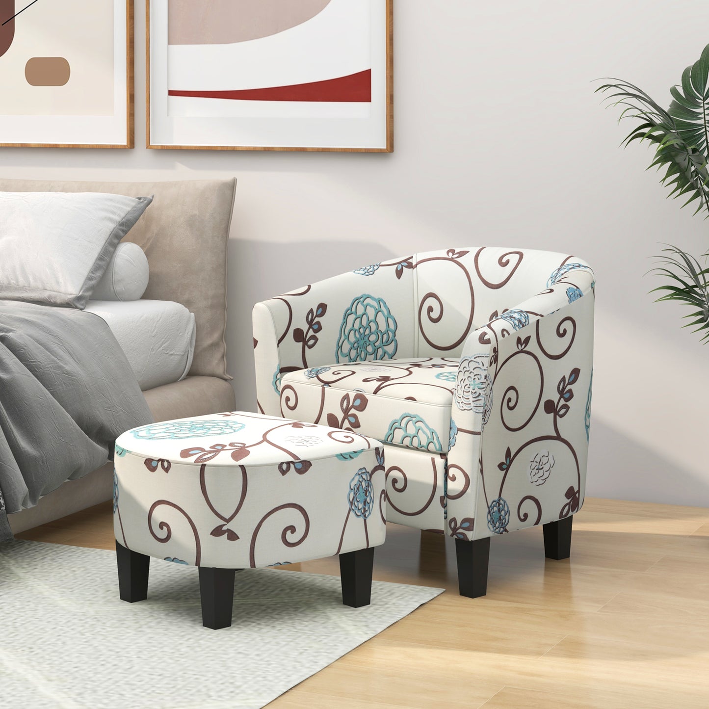 Modern Accent Tub Chair and Ottoman Set with Fabric Upholstered, Beige Accent Chairs at Gallery Canada