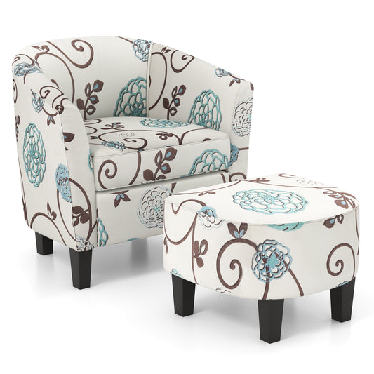 Modern Accent Tub Chair And Ottoman Set, Fabric Upholstered, Beige Accent Chairs Beige at Gallery Canada