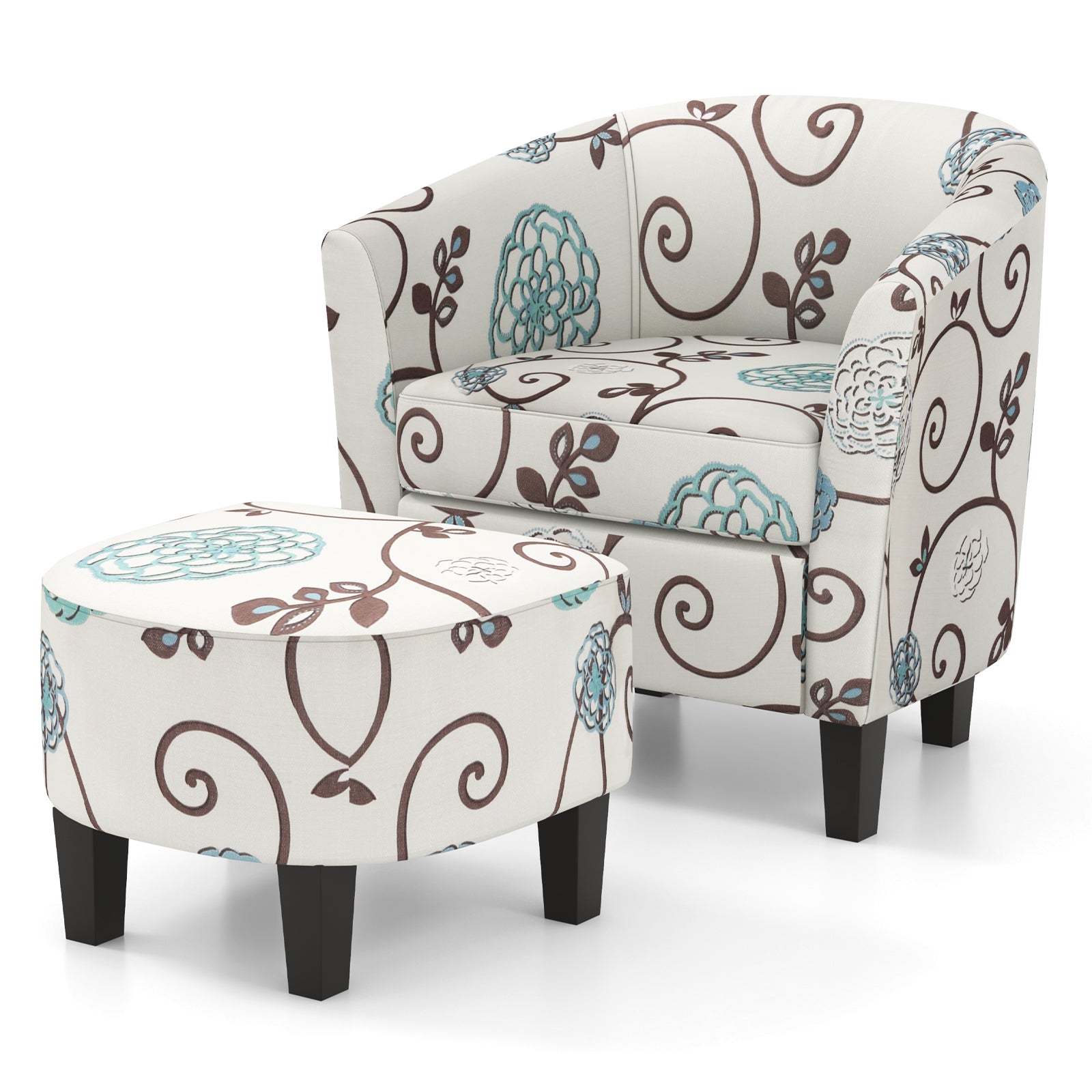 Modern Accent Tub Chair and Ottoman Set with Fabric Upholstered, Beige Accent Chairs at Gallery Canada