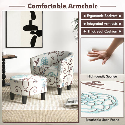 Modern Accent Tub Chair And Ottoman Set, Fabric Upholstered, Beige Accent Chairs at Gallery Canada