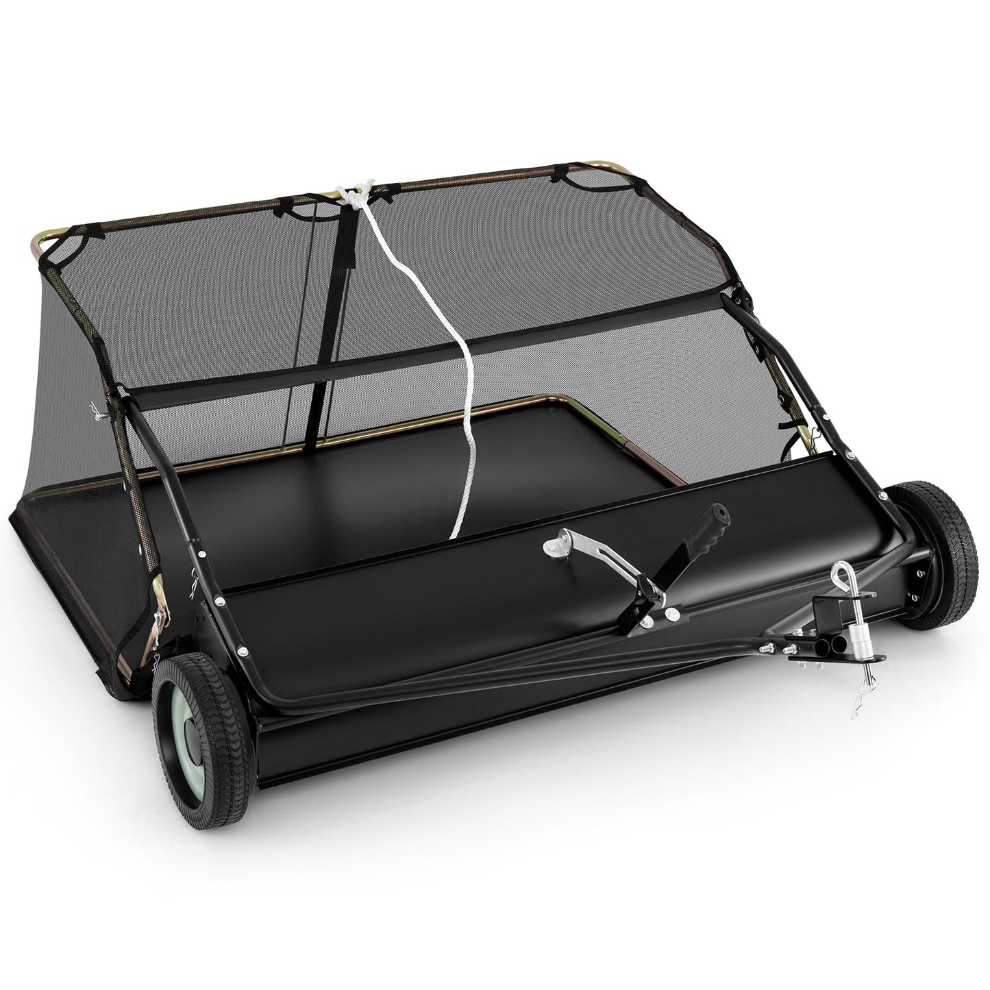 48 Inch Tow-Behind Lawn Sweeper, 26/27 Cu.FT Hopper Bag, Black