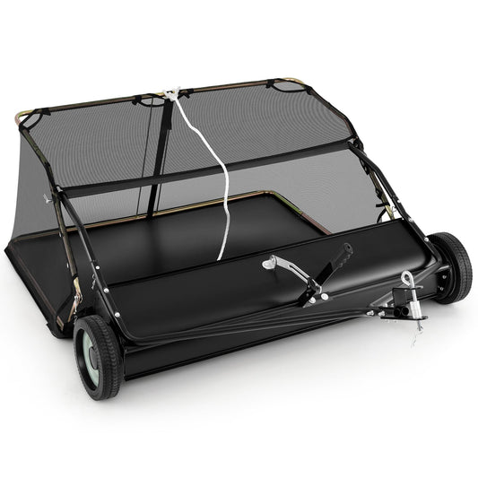 48 Inch Tow-Behind Lawn Sweeper, 26/27 Cu.FT Hopper Bag, Black