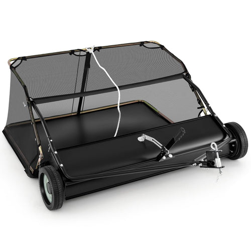 48 Inch Tow-Behind Lawn Sweeper, 26/27 Cu.FT Hopper Bag, Black