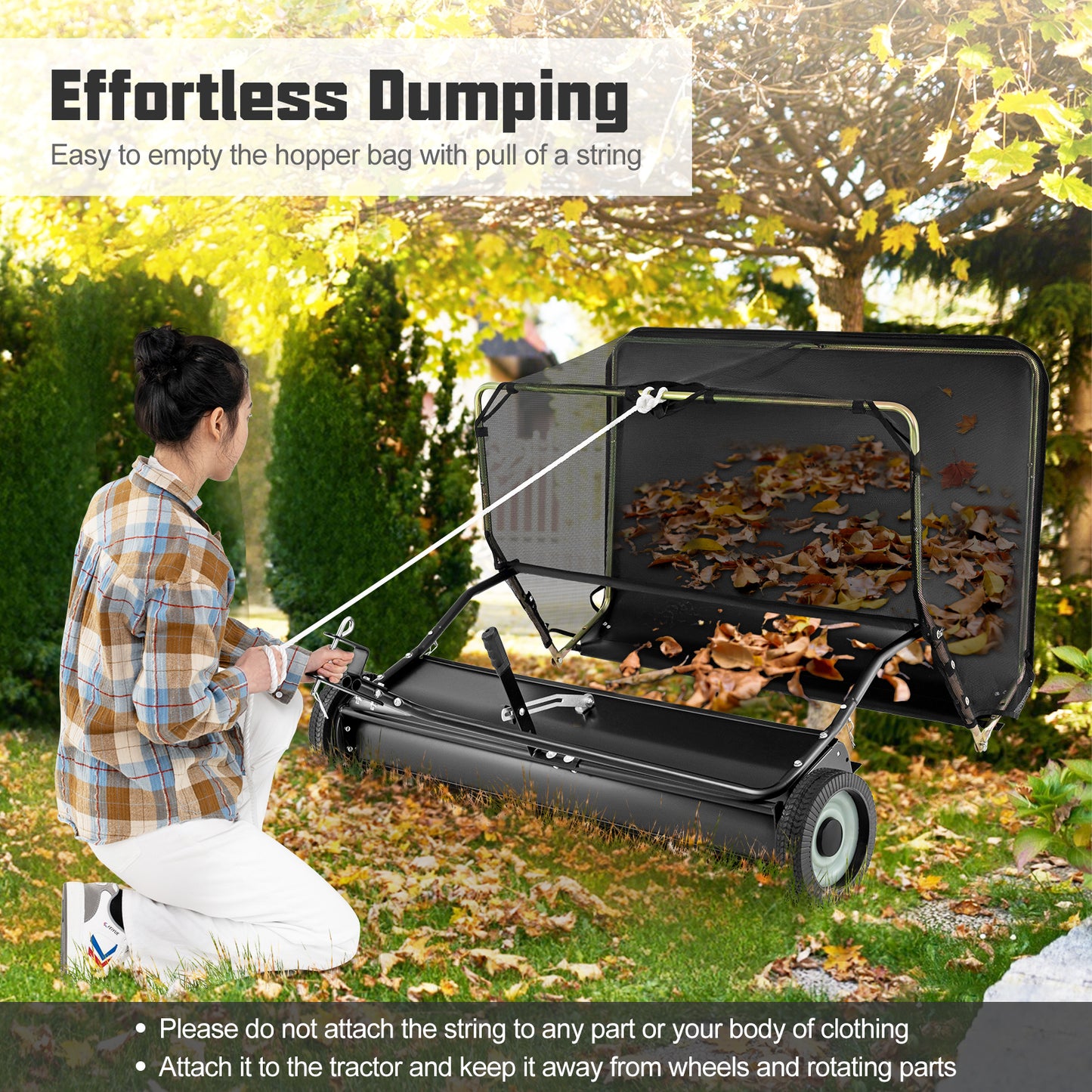 48 Inch Tow-Behind Lawn Sweeper, 26/27 Cu.FT Hopper Bag, Black