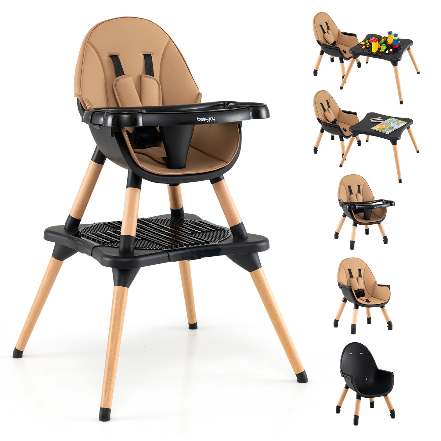 5-In-1 Convertible Wooden High Chair, Detachable Tray, Light Brown High Chairs at Gallery Canada