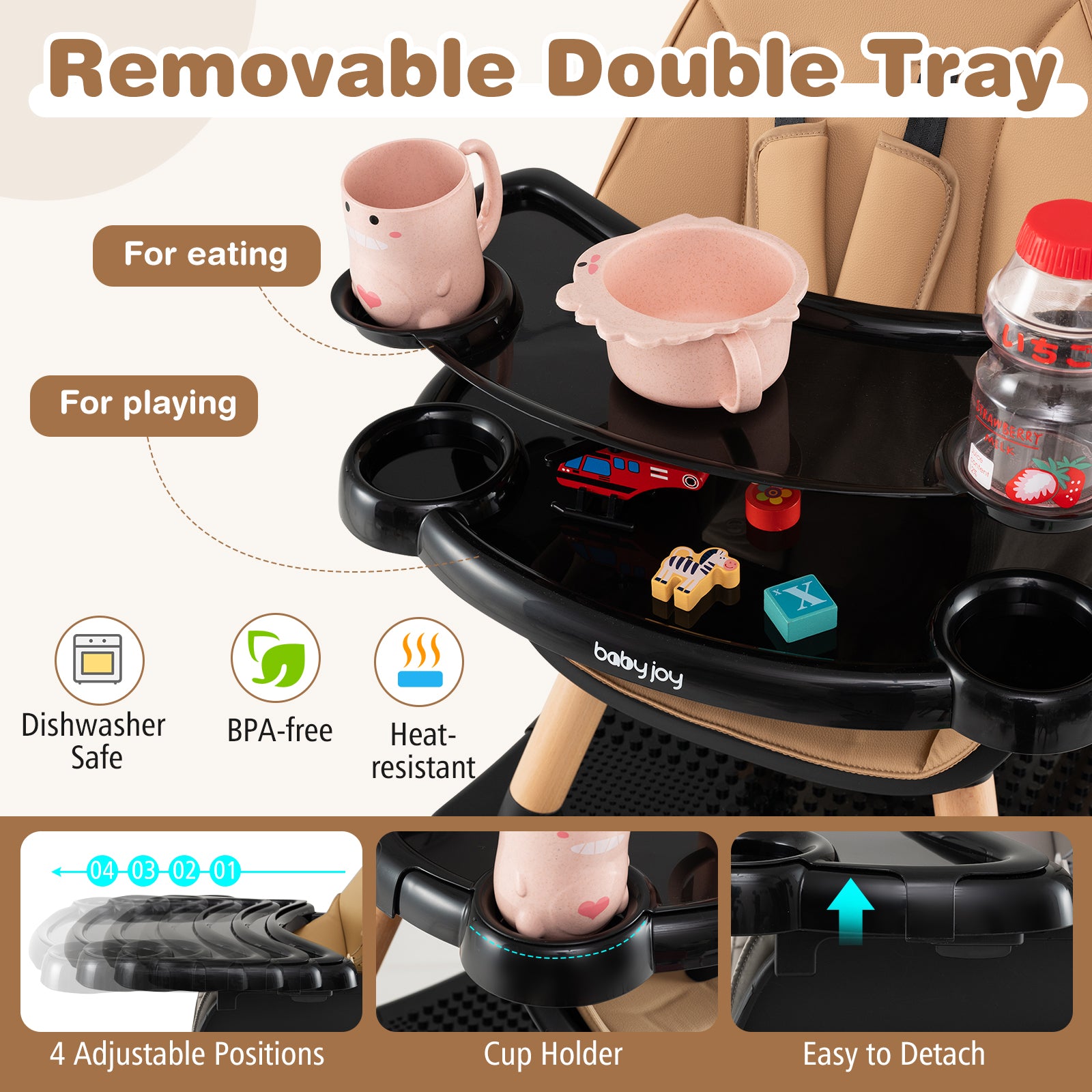 5-in-1 Baby Eat and Grow Convertible Wooden High Chair with Detachable Tray, Light Brown High Chairs at Gallery Canada