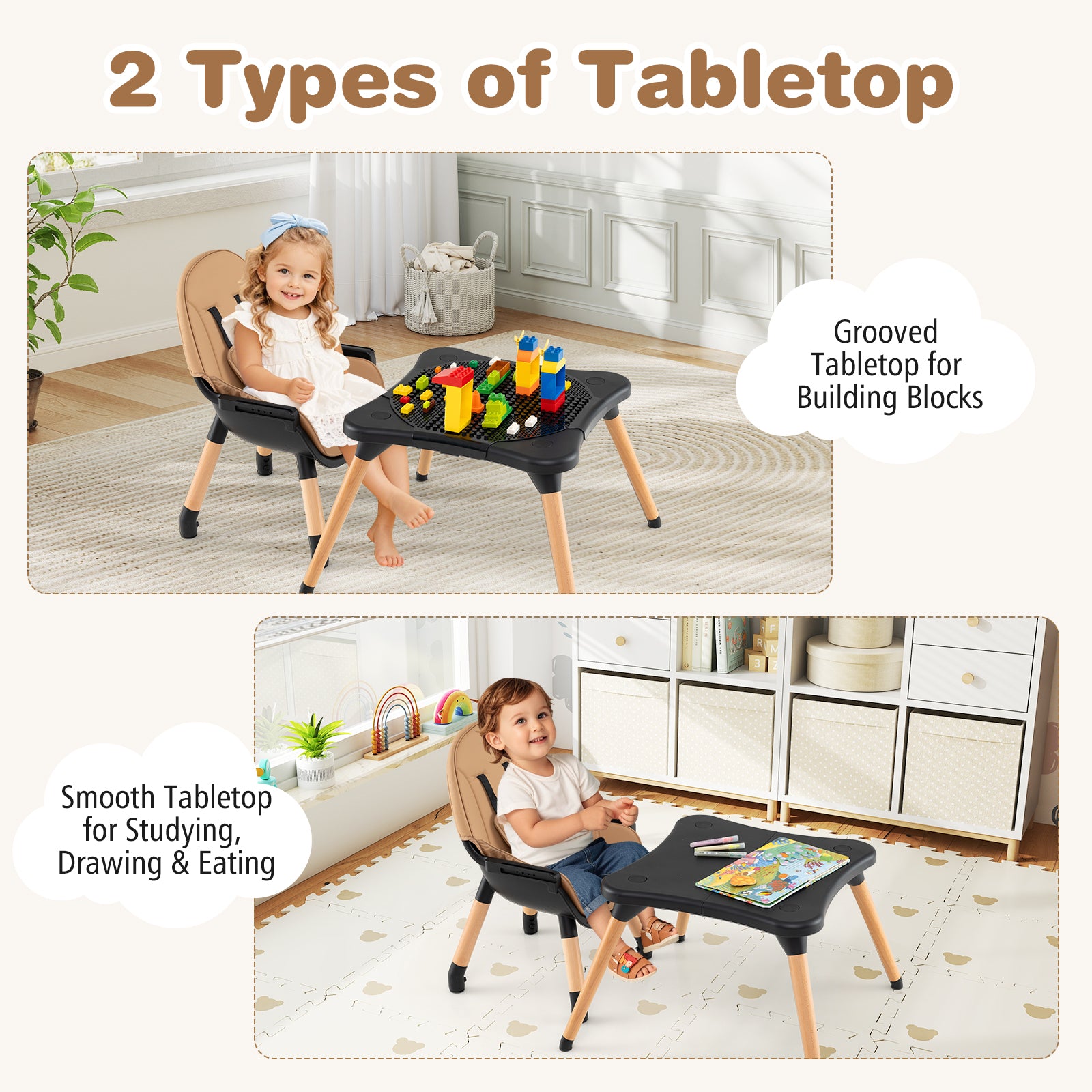 5-in-1 Baby Eat and Grow Convertible Wooden High Chair with Detachable Tray, Light Brown High Chairs at Gallery Canada