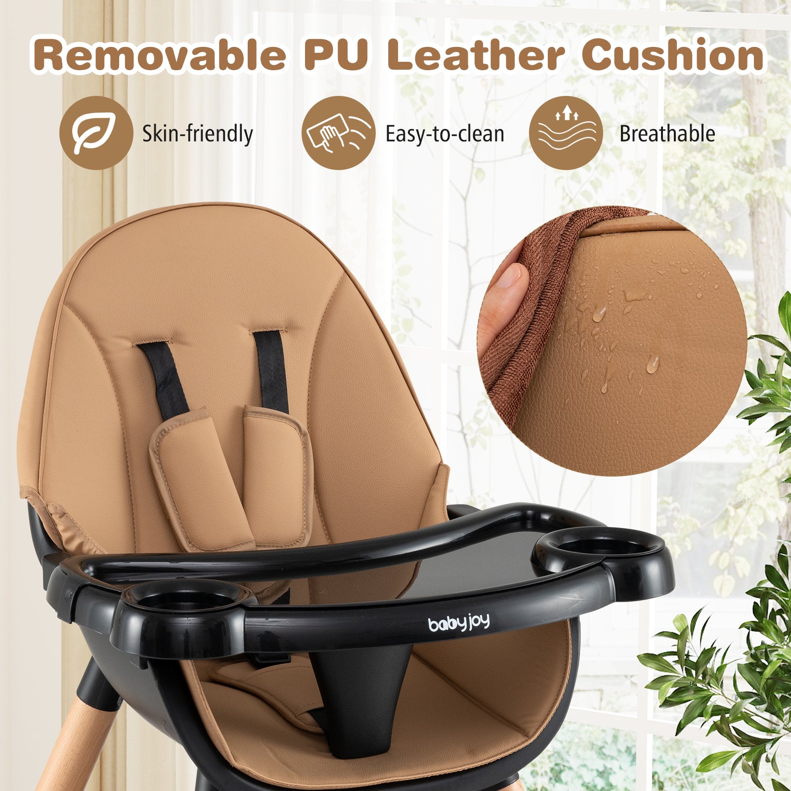 5-in-1 Baby Eat and Grow Convertible Wooden High Chair with Detachable Tray, Light Brown High Chairs at Gallery Canada