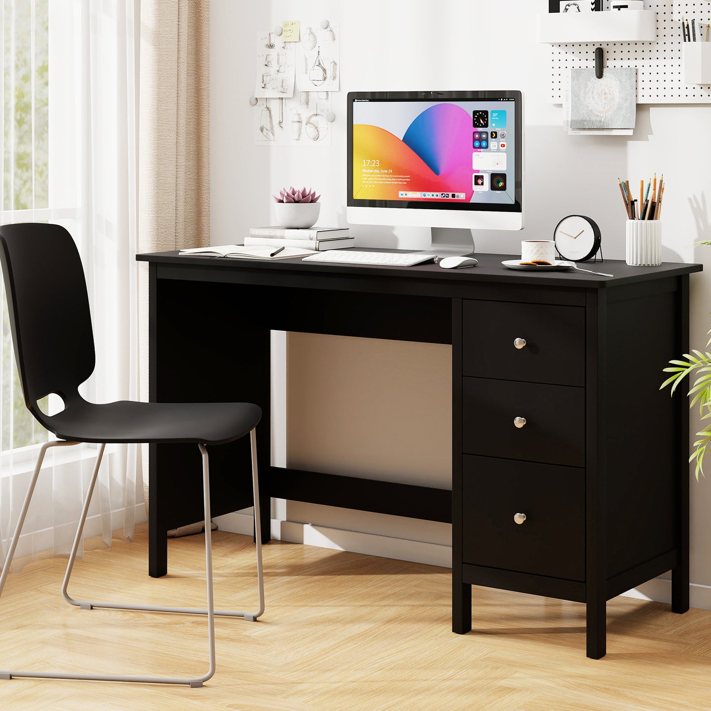 3-Drawer Home Office Study Computer Desk with Spacious Desktop, Black Writing Desks at Gallery Canada