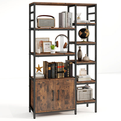 Double Wide 8-Tier Bookshelf with 2-Door Cabinet for Living Room Home Office, Rustic Brown Bookcases at Gallery Canada