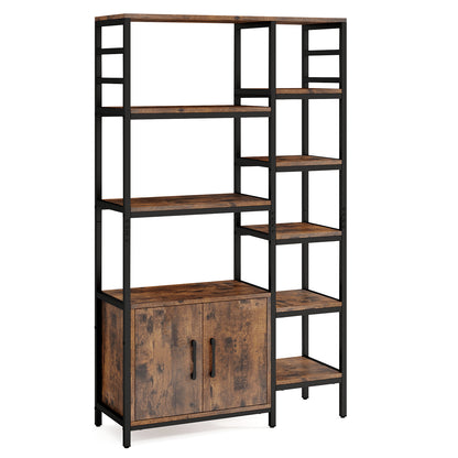 Double Wide 8-Tier Bookshelf with 2-Door Cabinet for Living Room Home Office, Rustic Brown Bookcases at Gallery Canada