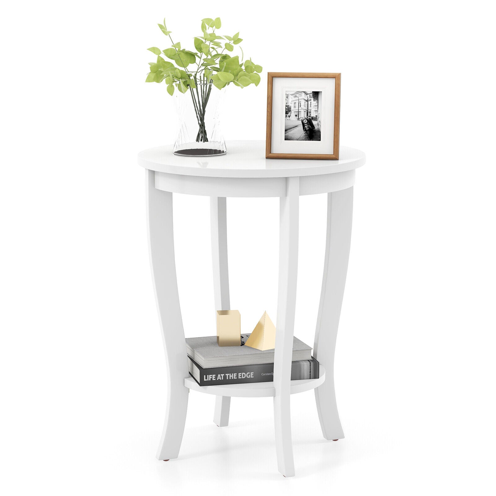 2-Tier Round End Table, Solid Wood Legs, White End & Side Tables at Gallery Canada