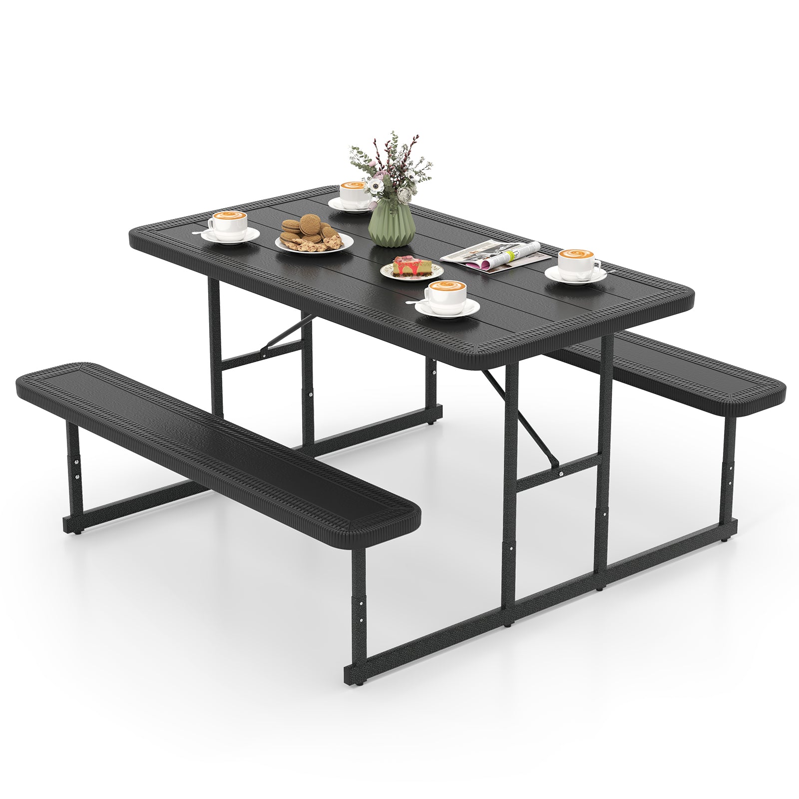 Picnic Table Bench Set for 2-4 People Outdoor Rectangular Camping Dining Table, Black Picnic Tables at Gallery Canada