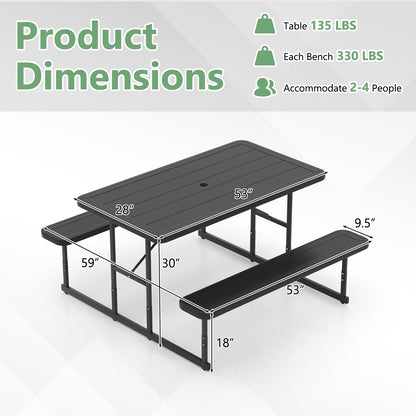 Picnic Table Bench Set for 2-4 People Outdoor Rectangular Camping Dining Table, Black Picnic Tables at Gallery Canada