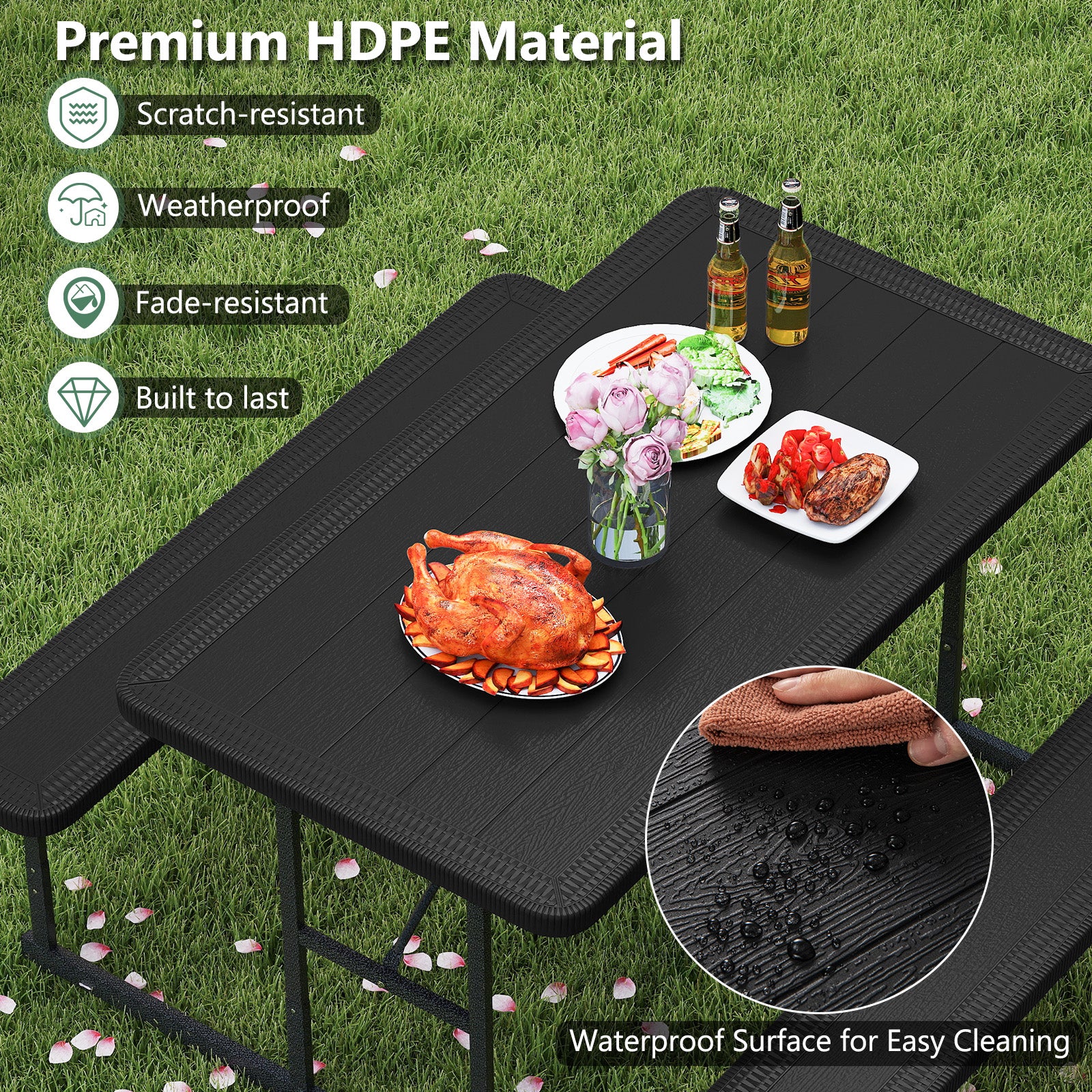 Picnic Table Bench Set for 2-4 People Outdoor Rectangular Camping Dining Table, Black Picnic Tables at Gallery Canada