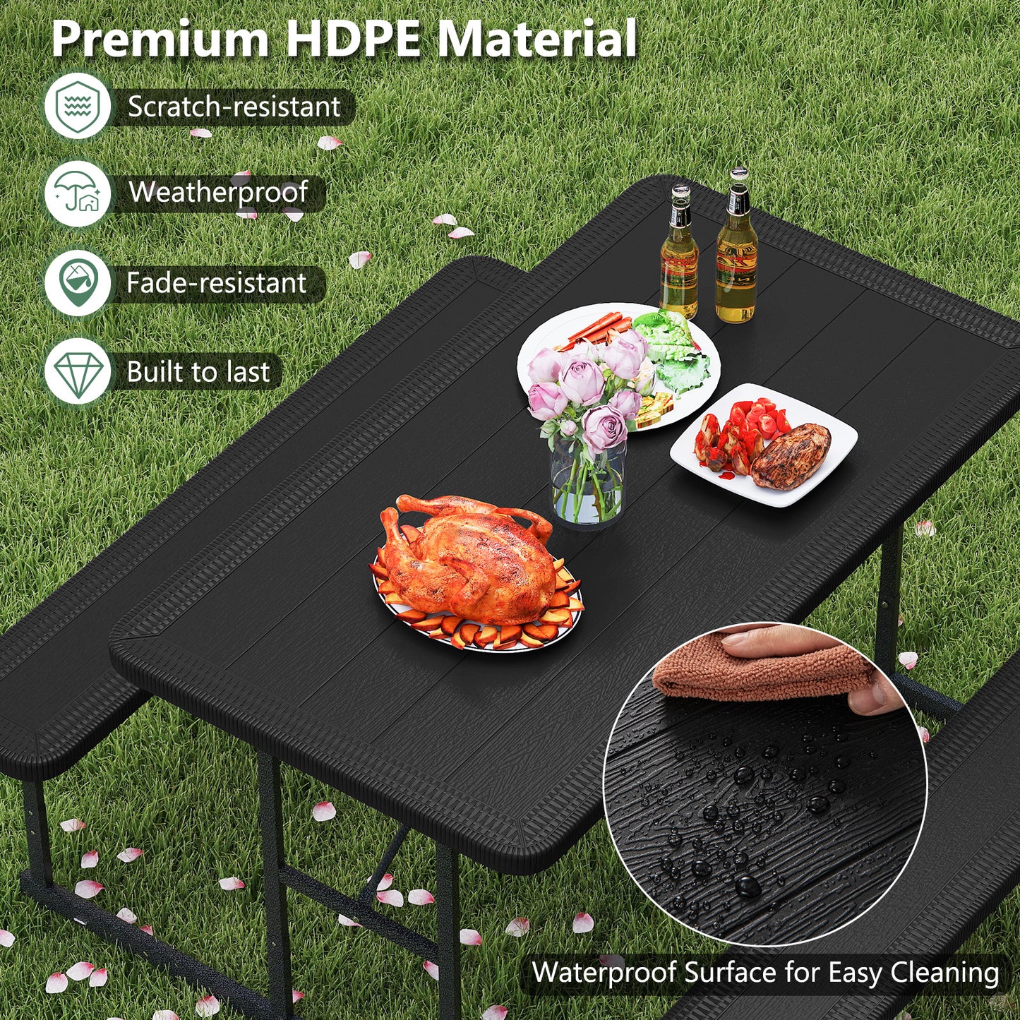 Picnic Table Bench Set for 2-4 People Outdoor Rectangular Camping Dining Table, Black Picnic Tables at Gallery Canada